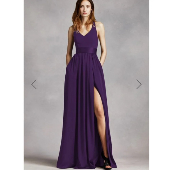 White by  Vera Wang VW360214 -Neck Halter Gown with Slit SZ 2 NWT - Picture 1 of 16